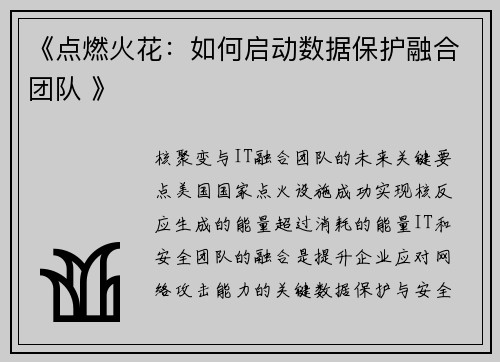 《点燃火花：如何启动数据保护融合团队 》